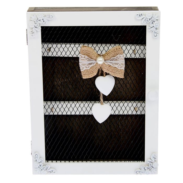 Ключница дерево 6 крючков "Бант с двумя сердечками" 26,7х20,3х4,5 см