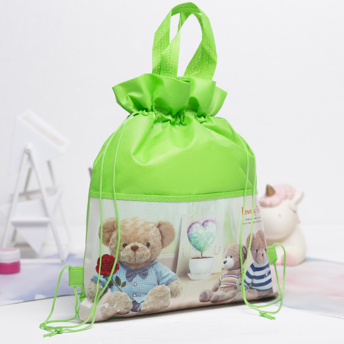 Мешок для обуви на шнурке, 1 отдел, 2 наружных кармана, цвет зелёный