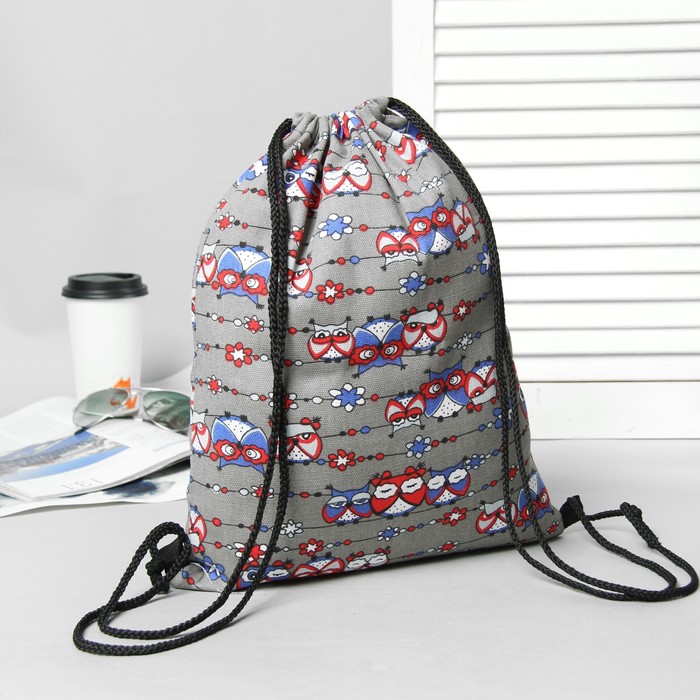 Мешок для обуви "Совы", цвет серый