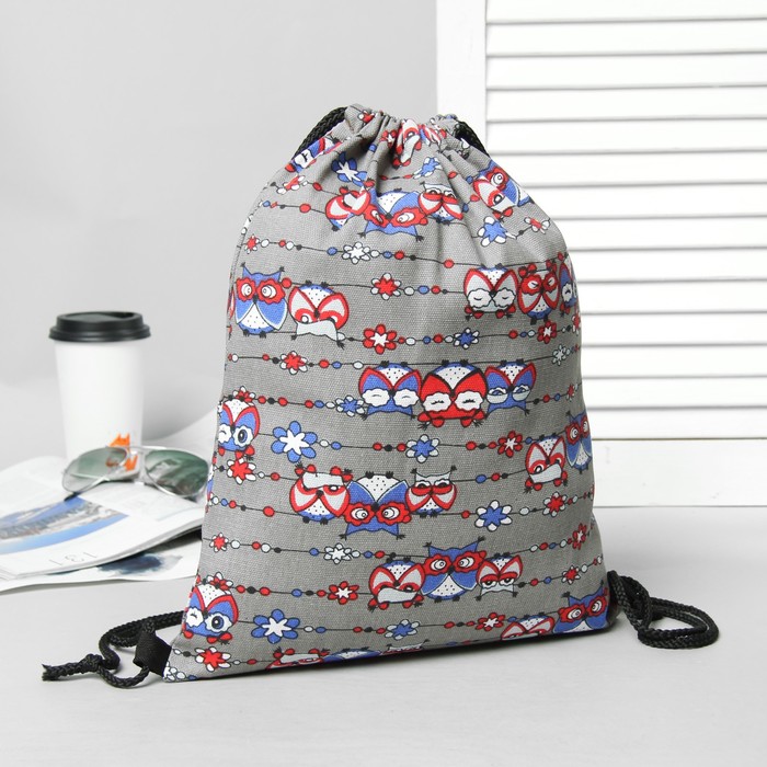 Мешок для обуви "Совы", цвет серый