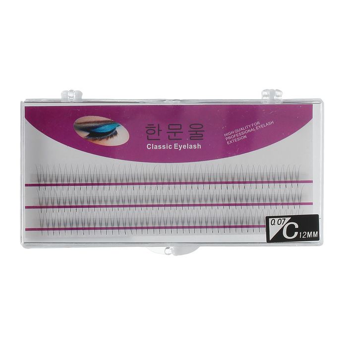 Ресницы для наращивания, пучки, 12мм, толщина 0,07мм, изгиб C, 135шт