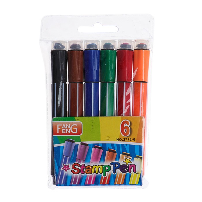 Фломастеры толстые с полосками, 6 цветов, в блистерной упаковке