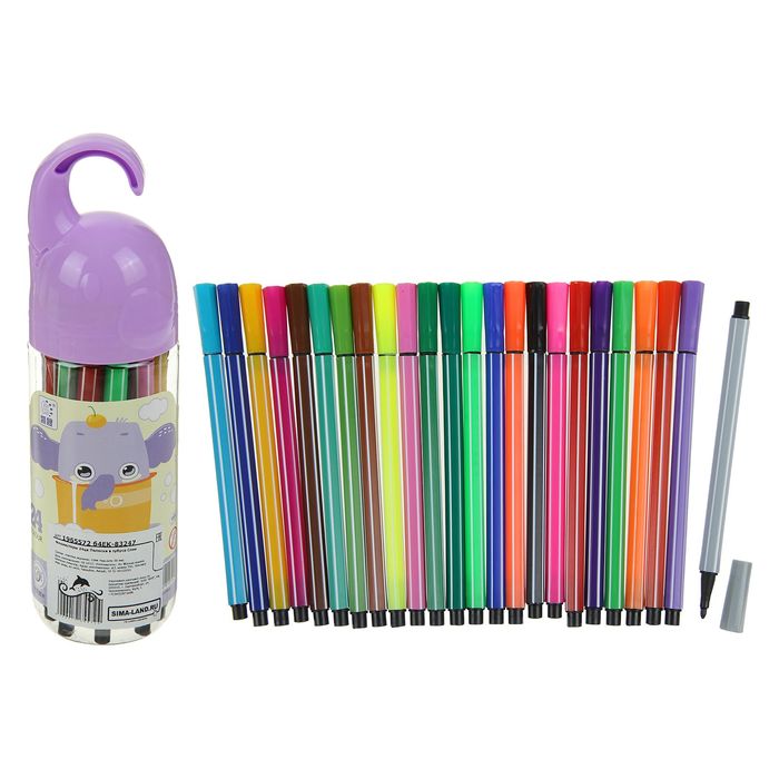 Фломастеры 24цв Полоски в тубусе Слон, микс цветов