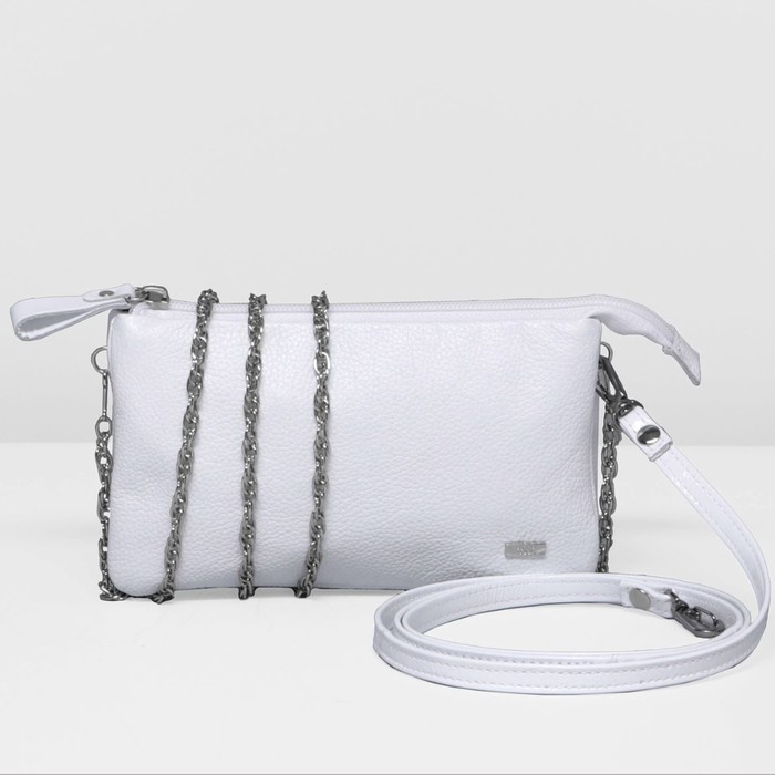 Клатч женский на молнии, 1 отдел, длинный ремень, цвет белый