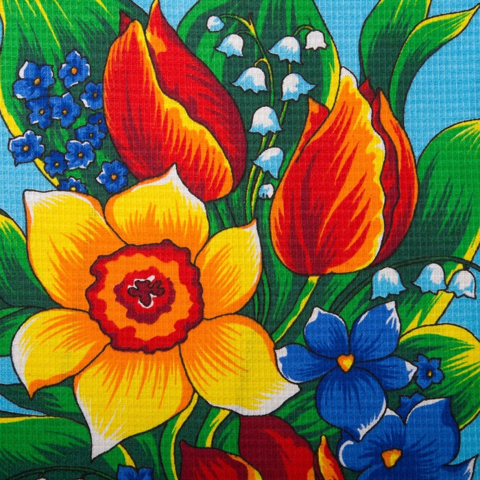 Полотенце вафельное Цветы, размер 45х60 см, цвет синий микс, 160 гр/м