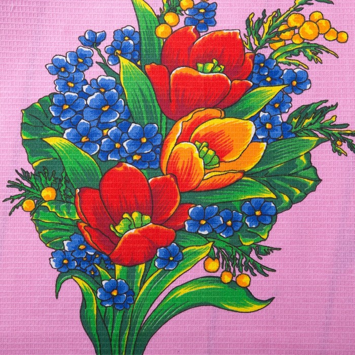 Полотенце вафельное Цветы, размер 45х60 см, цвет зеленый микс, 160 гр/м