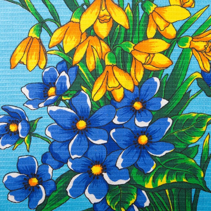 Полотенце вафельное Цветы, размер 45х60 см, цвет желтый микс, 160 гр/м