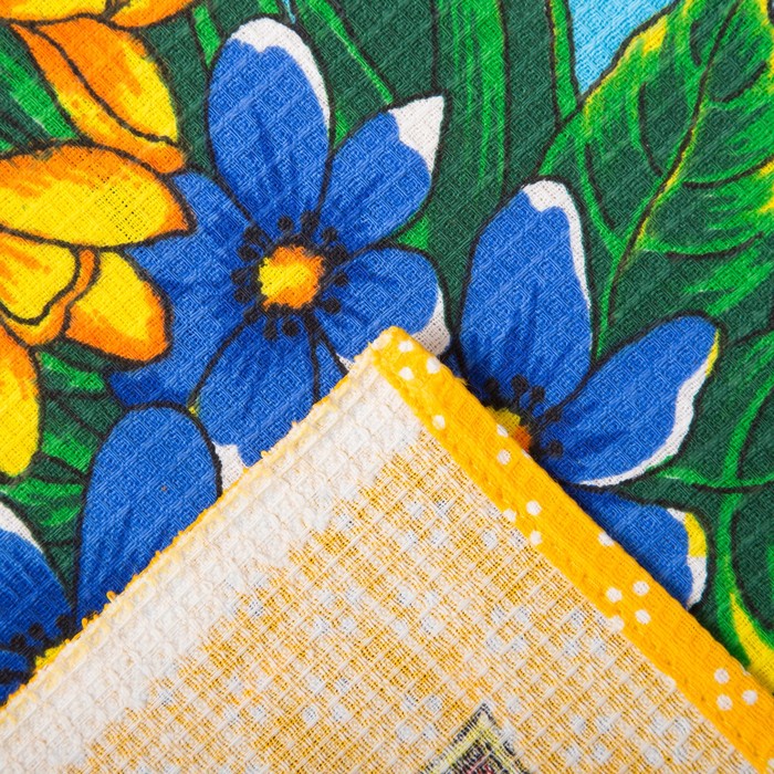 Полотенце вафельное Цветы, размер 45х60 см, цвет желтый микс, 160 гр/м