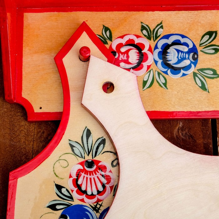 Полка с набором для специй+3 разделочных доски, городецкая роспись