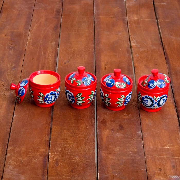 Полка с набором для специй+3 разделочных доски, городецкая роспись