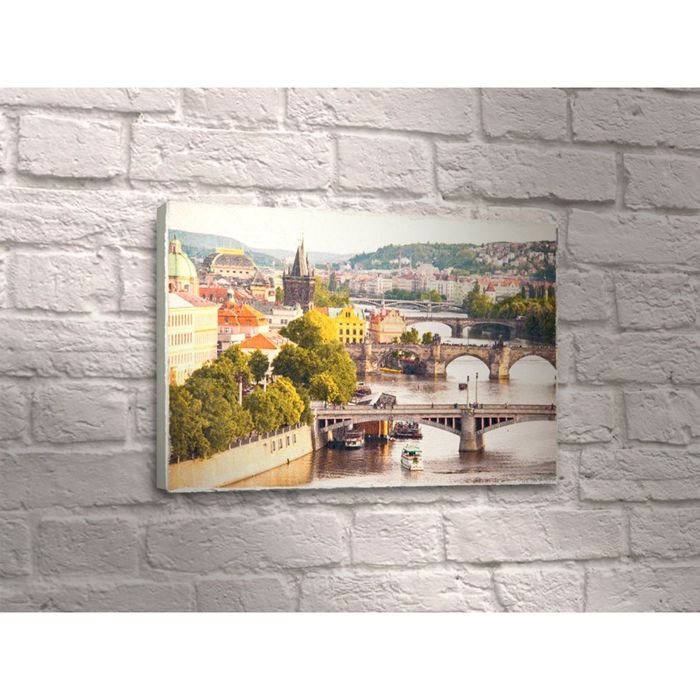 Картина "Вид на город" река и мосты