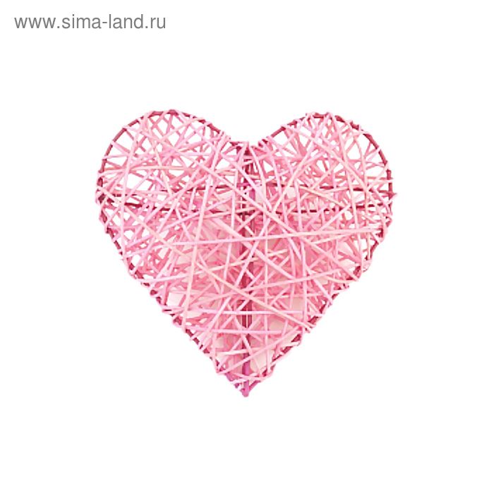 Ротанг, сердце объемное, розовое, 15 х 15 х 5 см