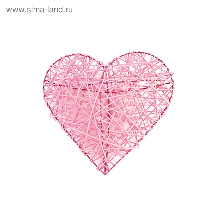 Ротанг, сердце объемное, розовое, 20 х 20 х 6 см