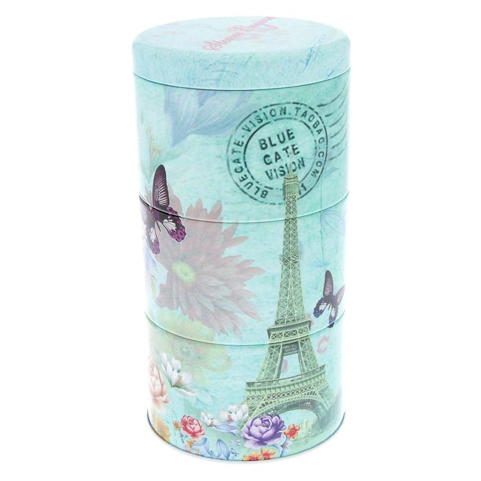 Шкатулка металл набор 3 шт пирамида "Эйфелева башня в цветах" 19х9,8х9,8 см
