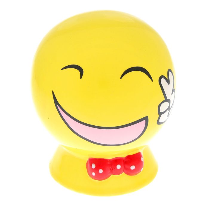 Копилка керамика "Смайл с бантиком в горох" МИКС 10х9,5х9,5 см