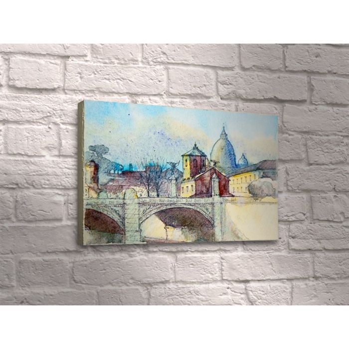 Картина "Прага, речка, мост"