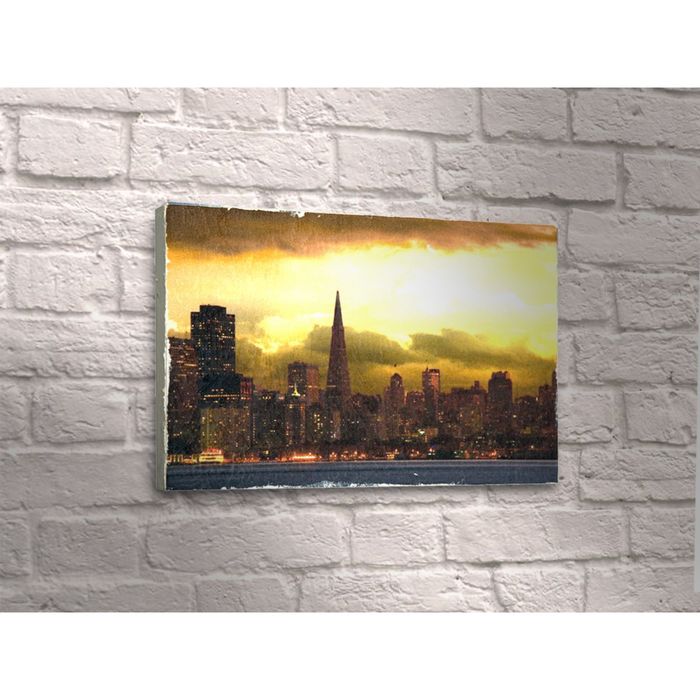 Картина "Город на закате в свете фонарей"