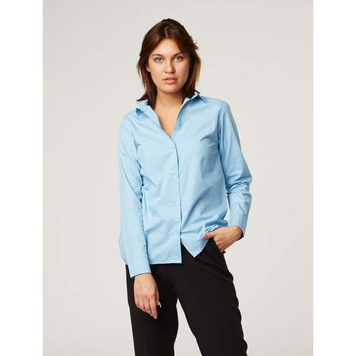 Рубашка женская трапеция, размер 48-50, голубой, хлопок 100%