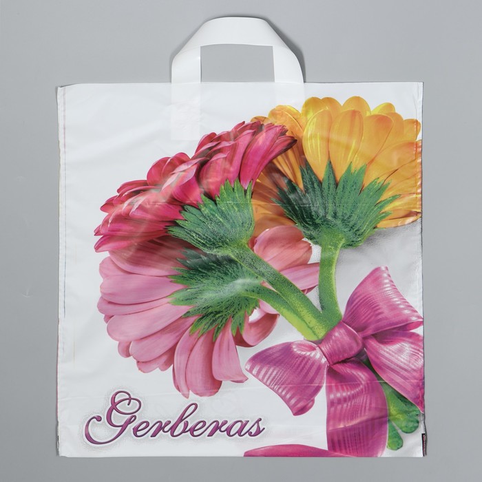 Пакет "Герберы", полиэтиленовый с петлевой ручкой, 38х42 см, 40 мкм