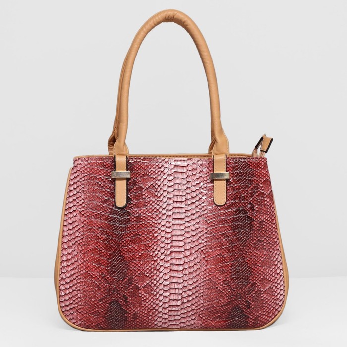 Сумка женская на молнии, 2 отдела, наружный карман, цвет хаки/красный