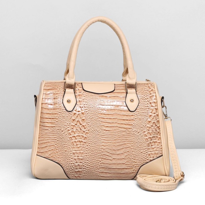 Сумка женская на молнии, 1 отдел, наружный карман, длинный ремень, цвет бежевый