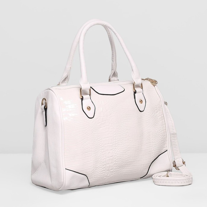 Сумка женская на молнии, 1 отдел, наружный карман, длинный ремень, цвет белый