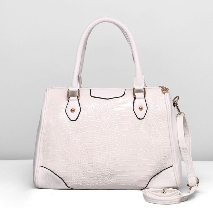 Сумка женская на молнии, 1 отдел, наружный карман, длинный ремень, цвет белый