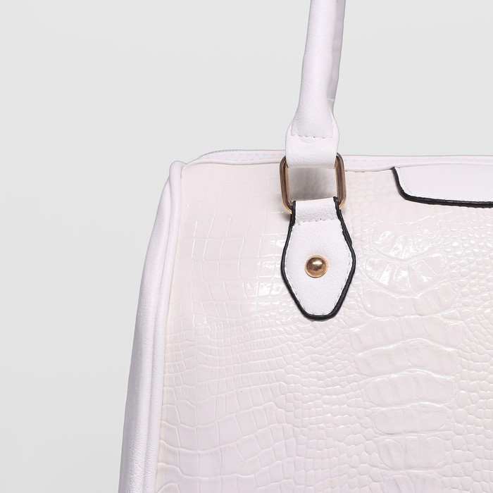 Сумка женская на молнии, 1 отдел, наружный карман, длинный ремень, цвет белый