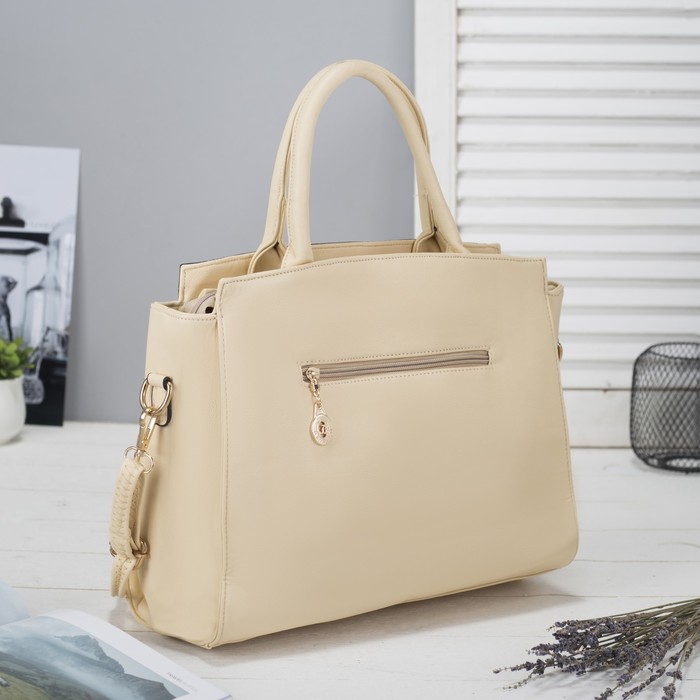 Сумка женская на молнии, 1 отдел с перегородкой, 2 наружных кармана, длинный ремень, цвет бежевый