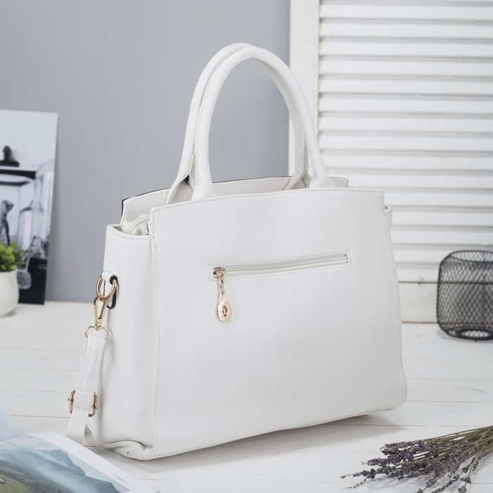 Сумка женская на молнии, 1 отдел с перегородкой, 2 наружных кармана, длинный ремень, цвет белый