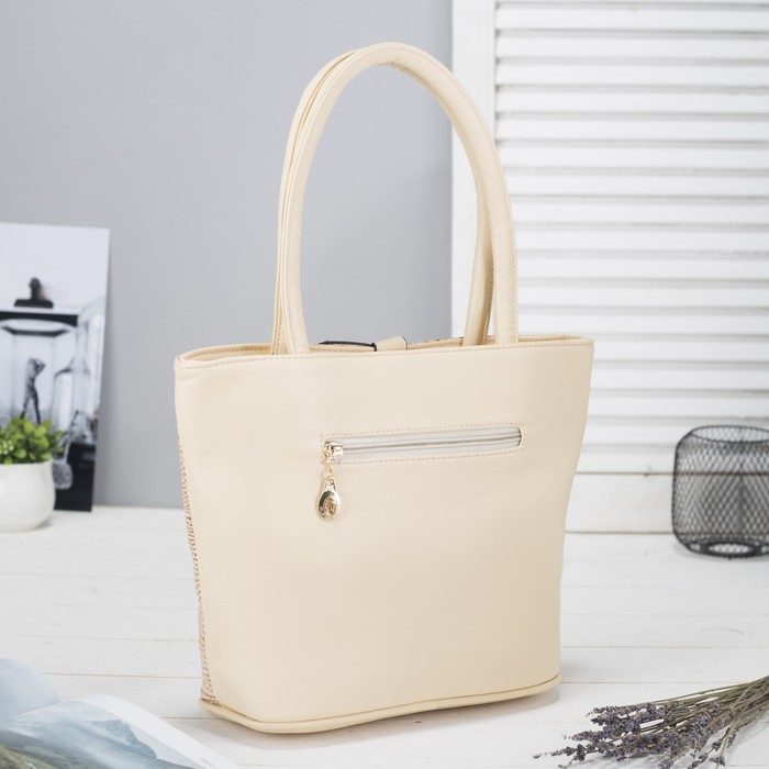 Сумка женская на молнии, 1 отдел с перегородкой, наружный карман, цвет бежевый