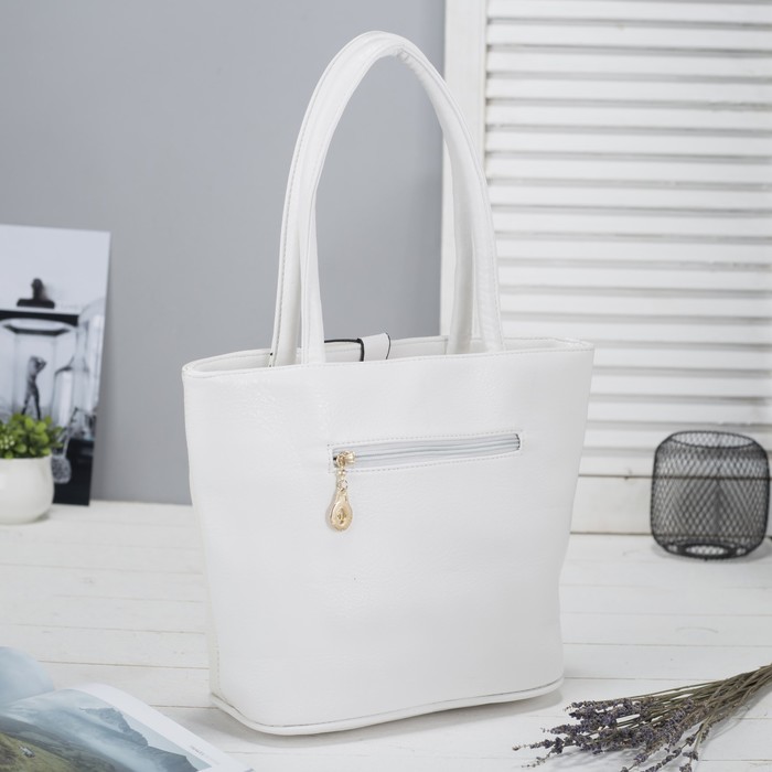 Сумка женская на молнии, 1 отдел с перегородкой, наружный карман, цвет белый