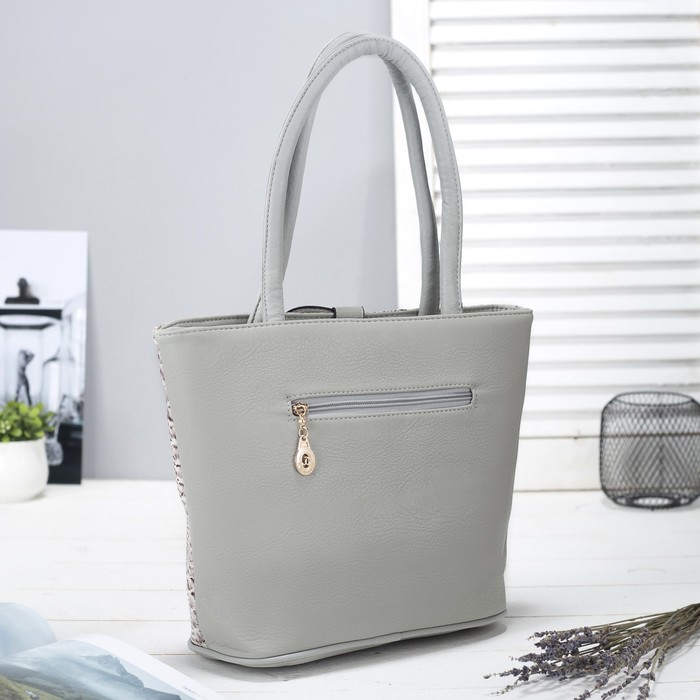 Сумка женская на молнии, 1 отдел с перегородкой, наружный карман, цвет серый