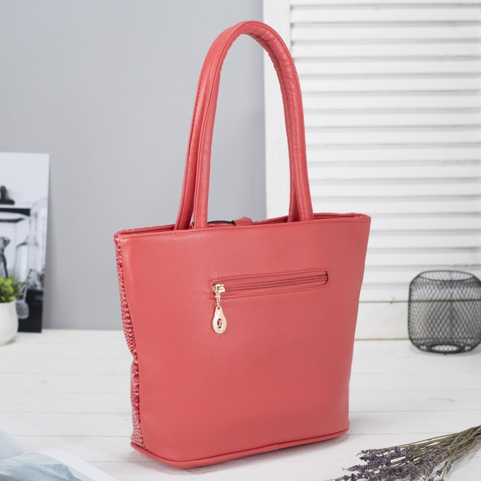 Сумка женская на молнии, 1 отдел с перегородкой, наружный карман, цвет коралловый