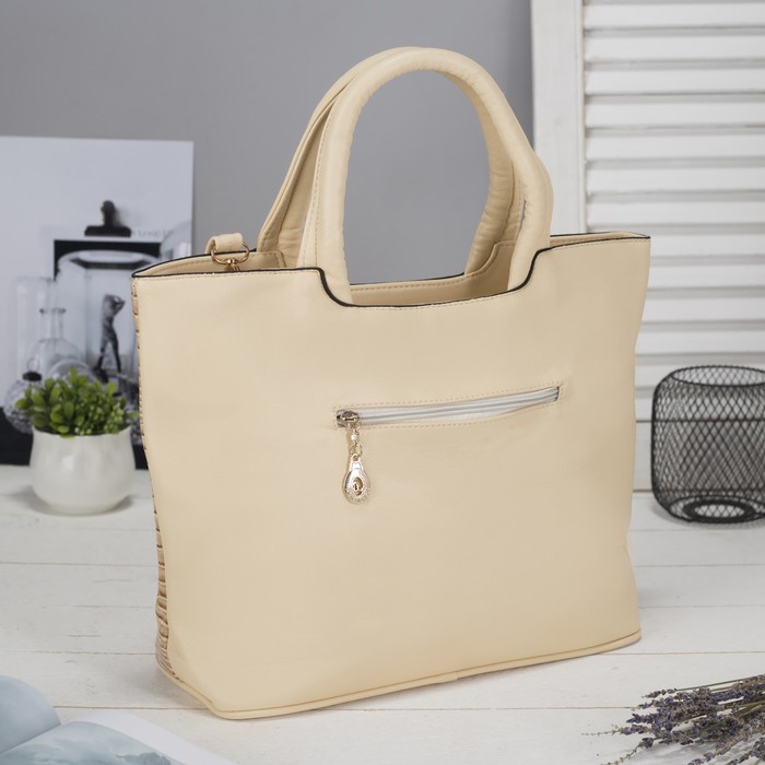 Сумка женская на молнии, 1 отдел с перегородкой, наружный карман, длинный ремень, цвет бежевый