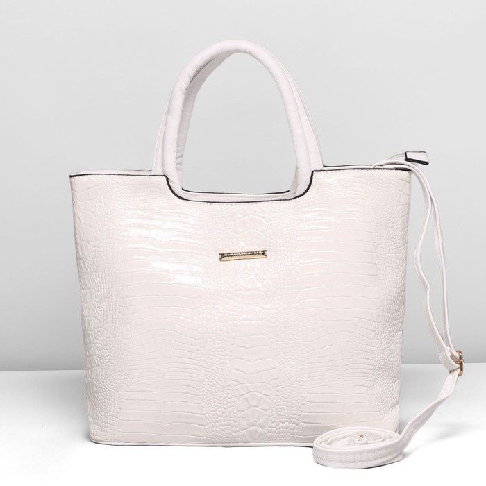 Сумка женская на молнии, 1 отдел с перегородкой, наружный карман, длинный ремень, цвет белый