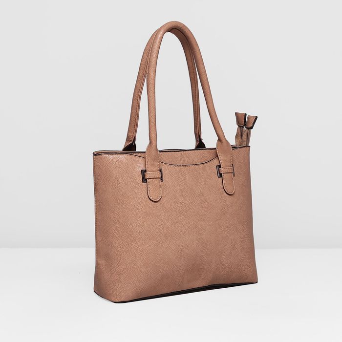 Сумка женская на молнии, 2 отдела, наружный карман, цвет тёмно-бежевый