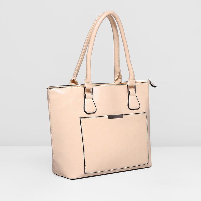 Сумка женская на молнии, 1 отдел с перегородкой, 2 наружных кармана, цвет бежевый