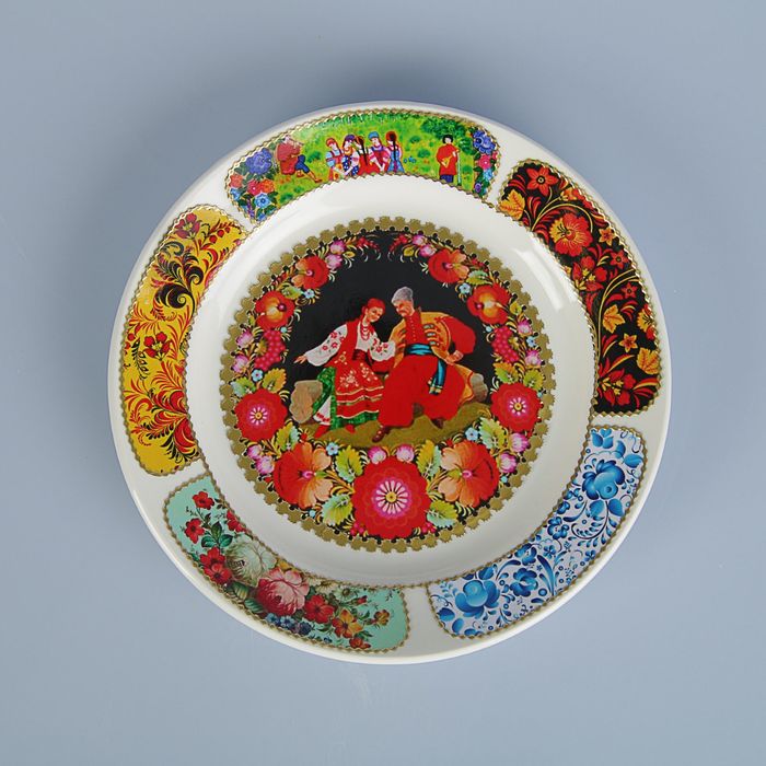 Тарелка декоративная "Русские мотивы. Народная роспись", настенная, d=20 см, ручная работа