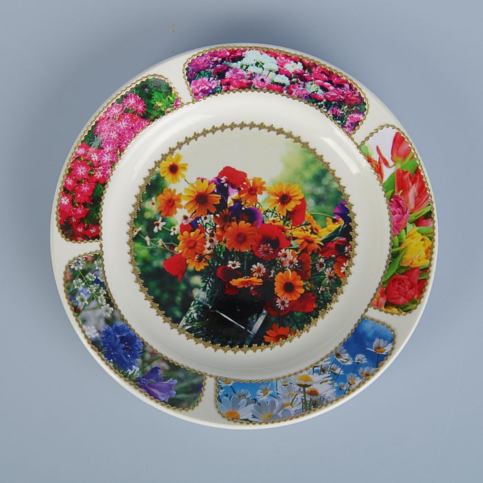 Тарелка декоративная "Букет полевых цветов", настенная, d=20 см, ручная работа