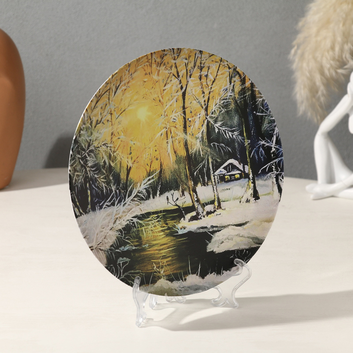 Тарелка декоративная «Зимний лес», с рисунком на холсте, D = 19,5 см