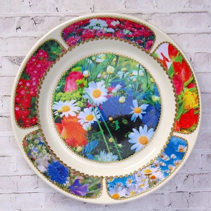 Тарелка декоративная "Полевые цветы", настенная, d=20 см, ручная работа