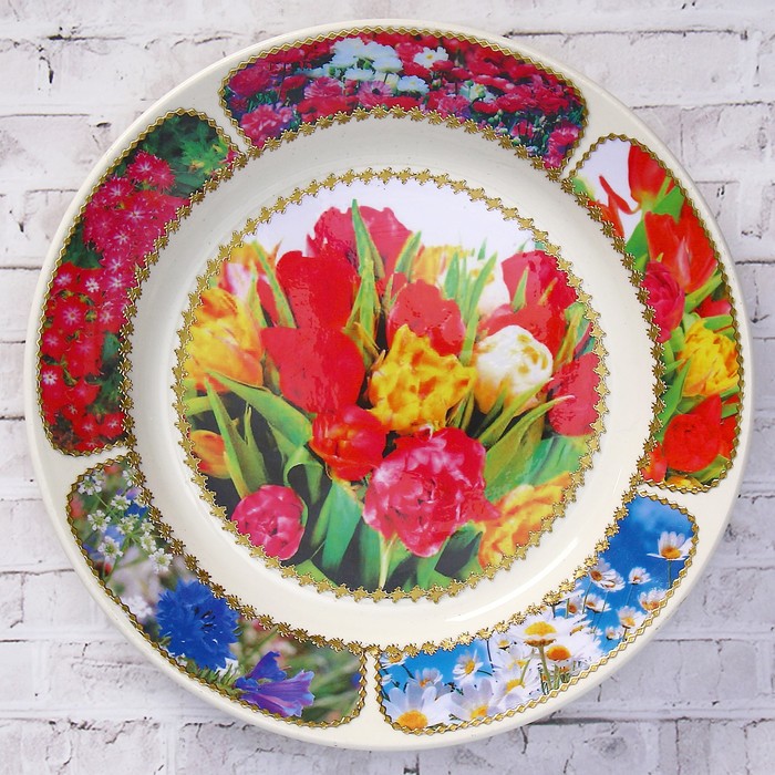 Тарелка декоративная "Тюльпаны", настенная, d=20 см, ручная работа