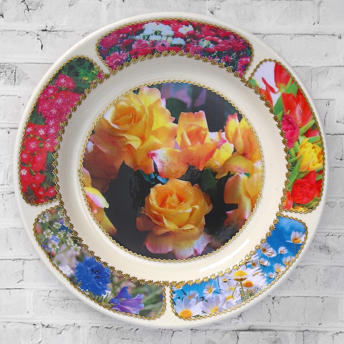 Тарелка декоративная "Жёлтые розы", настенная, d=20 см, ручная работа