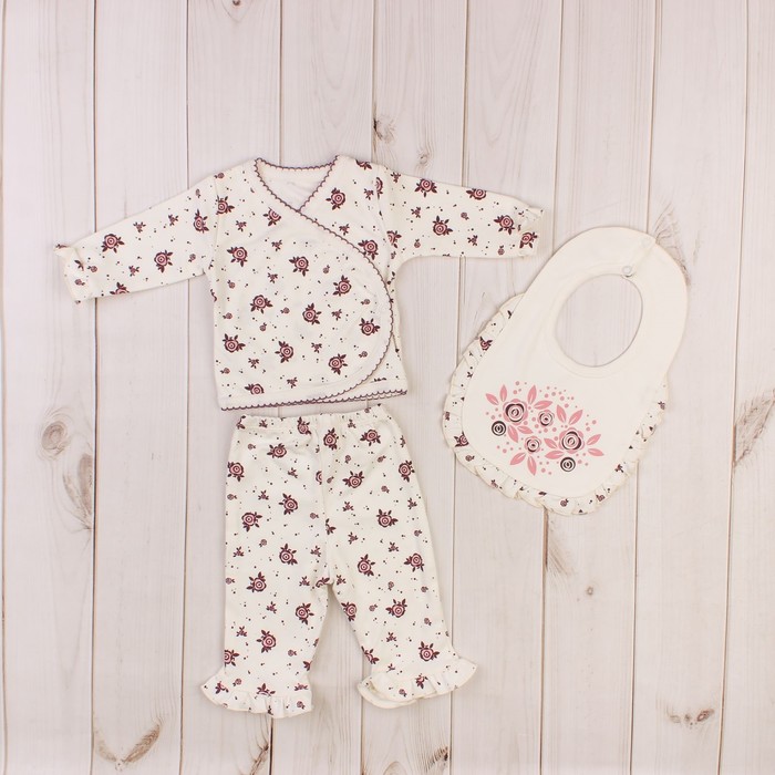 Комплект детский "Розы", рост 62 см, цвет молочный/розовый 20-9212_М