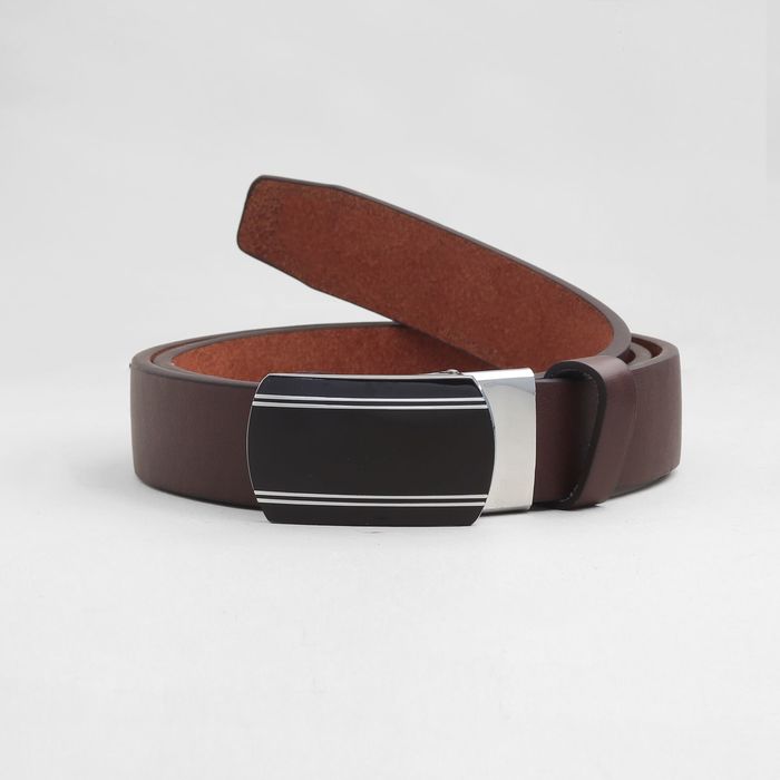 Ремень мужской, гладкий, пряжка-автомат металл микс, ширина - 3,5 см, цвет коричневый