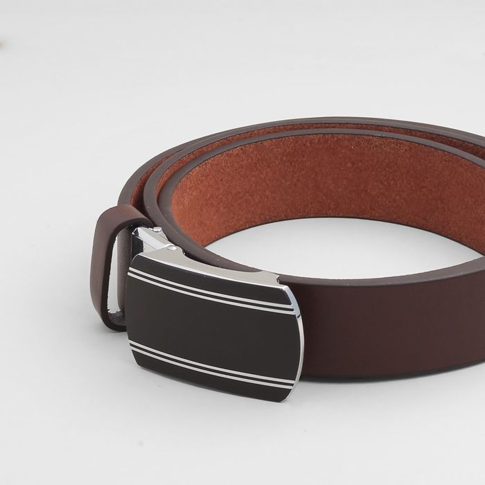 Ремень мужской, гладкий, пряжка-автомат металл микс, ширина - 3,5 см, цвет коричневый
