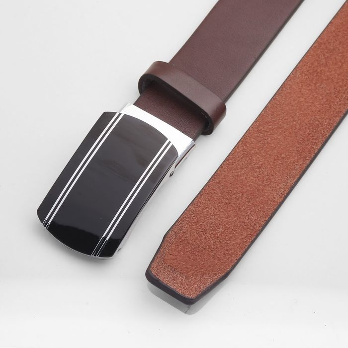 Ремень мужской, гладкий, пряжка-автомат металл микс, ширина - 3,5 см, цвет коричневый