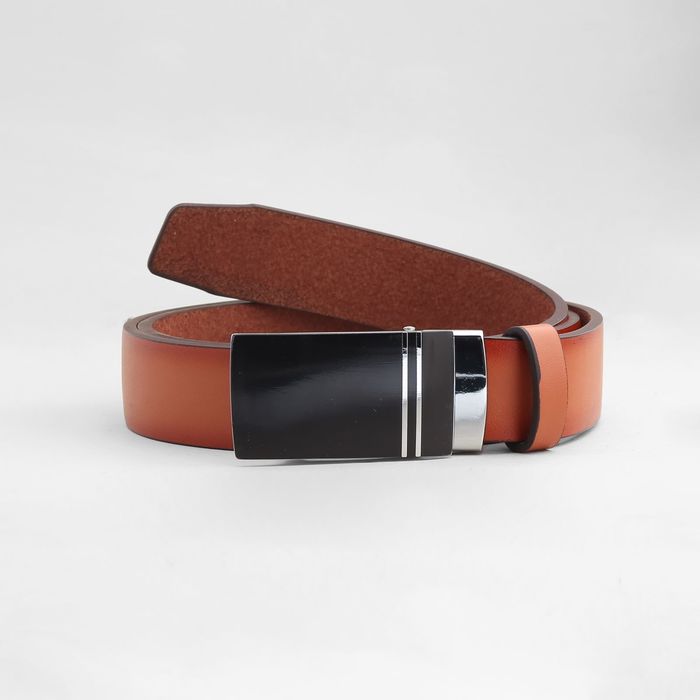 Ремень мужской, гладкий, пряжка-автомат металл микс, ширина - 3,5 см, цвет рыжий