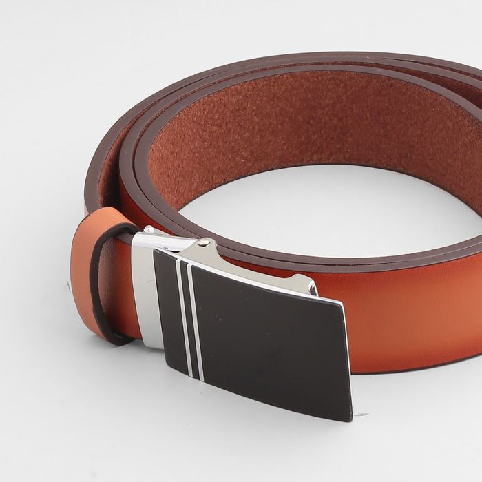 Ремень мужской, гладкий, пряжка-автомат металл микс, ширина - 3,5 см, цвет рыжий